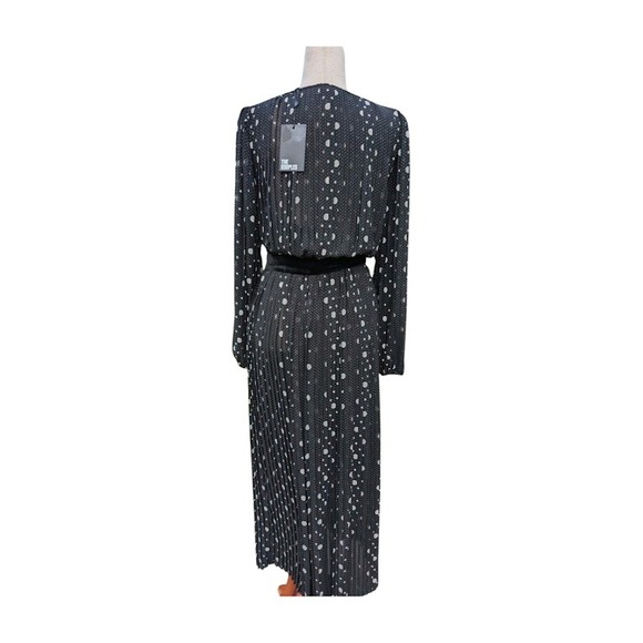 The Kooples Polka Dot Pleated Maxi Dress Black White Long Sleeve Belted Women M - Picture 5 of 9